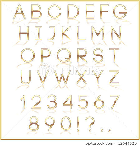 Vector golden alphabet letters with reflection on white background Vector golden alphabet letters with reflection on white background 12044529