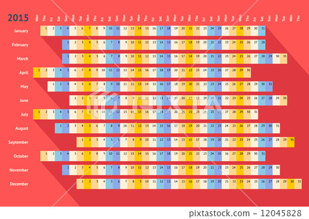 Red flat linear calendar 2015 with long shadow 12045828