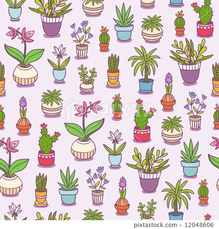 Home plants seamless pattern - Stock Illustration [12048606] - PIXTA