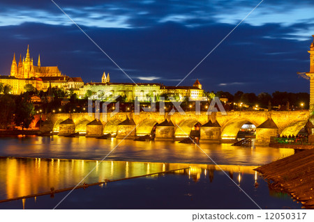 skyline of Prague with Charles bridge at night 12050317