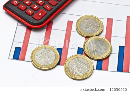 Euro coins on business graph Euro coins on business graph 12050930