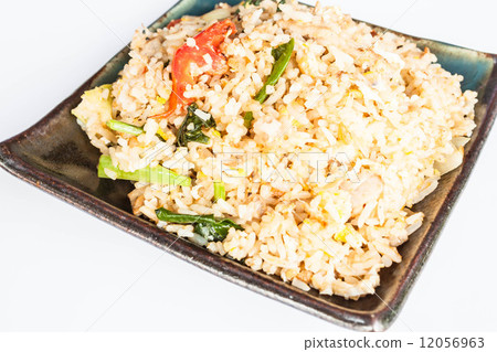 Fried rice with deep fried pork garlic and vegetable Fried rice with deep fried pork garlic and vegetable 12056963