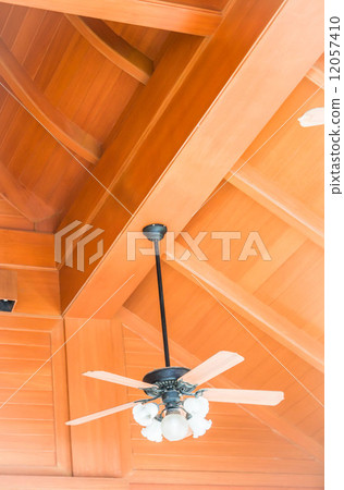 Hanging wood ceiling fan with glass lamps 12057410