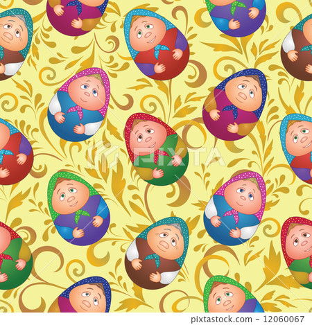 Seamless, dolls and floral pattern 12060067