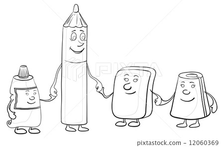 Pencil and stationery children, contours 12060369