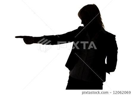 Woman showing by forefinger at something Woman showing by forefinger at something 12062069