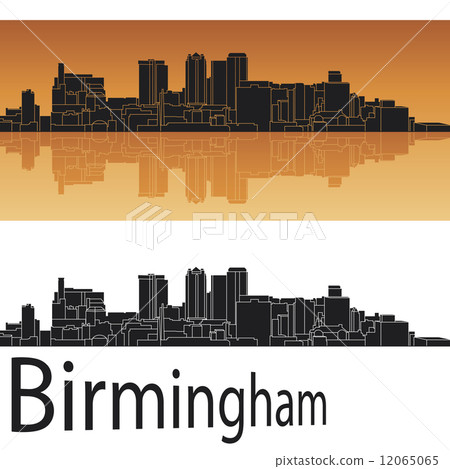 Birmingham skyline in orange background Birmingham skyline in orange background 12065065