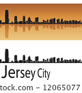 Jersey City skyline in orange background 12065077