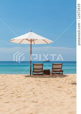 Sunbeds and umbrella on Freedom beach Koh Phuket 12072639