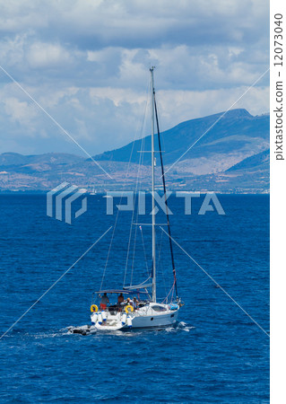 Sailing yacht in the Ionian sea Sailing yacht in the Ionian sea 12073040