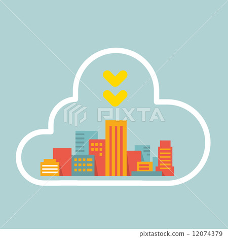 flat style modern city within the cloud 12074379