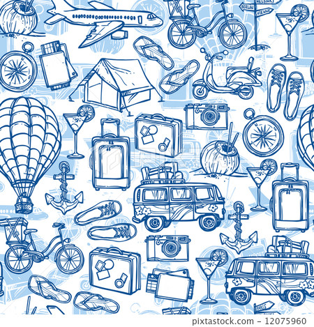Travel hand drawn seamless pattern - Stock Illustration [12075960] - PIXTA