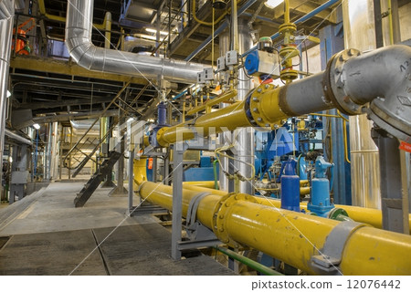 Industrial pipes in a thermal power plant Industrial pipes in a thermal power plant 12076442