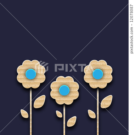 Abstract glade with paper flowers, carton texture Abstract glade with paper flowers, carton texture 12078087