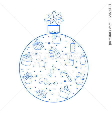 Abstract ball made in xmas hand drawn elements, isolated on whit Abstract ball made in xmas hand drawn elements, isolated on whit 12078121