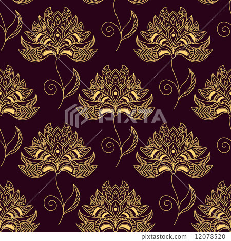 Yellow on purple paisley seamless floral pattern 12078520