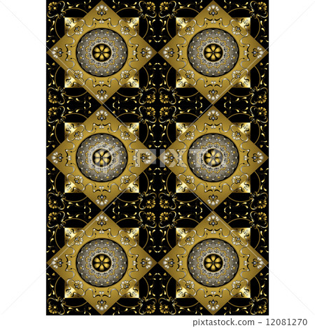 Black background of gold rhombus with gold flowers Black background of gold rhombus with gold flowers 12081270