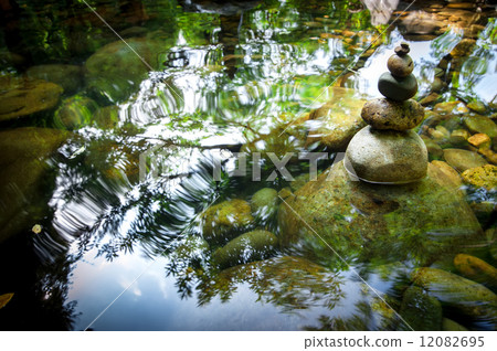 Tropical rain forest landscape with balancing rocks tower 12082695