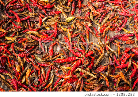 Dry red hot chili peppers at asian market. Organic food Dry red hot chili peppers at asian market. Organic food 12083288