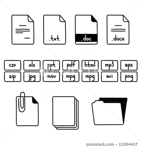 Hand draw doodle sketch set of document file fomats icons 12084407