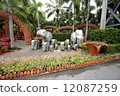 Elephants and flowers and pots in the Nong Nooch tropical botanic garden near Pattaya city 12087259
