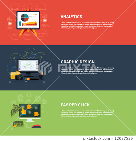 Icons for web design analytics graphic design and pay per click 12087559