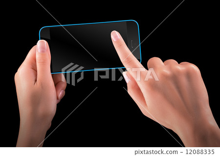 Hand holding Black Smartphone with blank screen 12088335