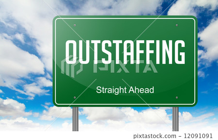 Outstaffing on Green Highway Signpost. 12091091