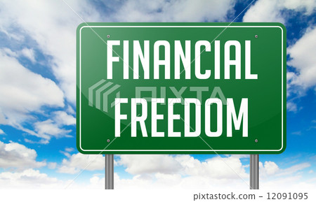 插图素材 financial freedom on highway signpost.