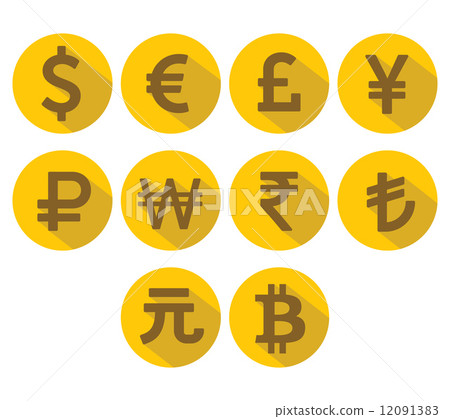 Currency Icons Set. Flat design with long shadow. 12091383