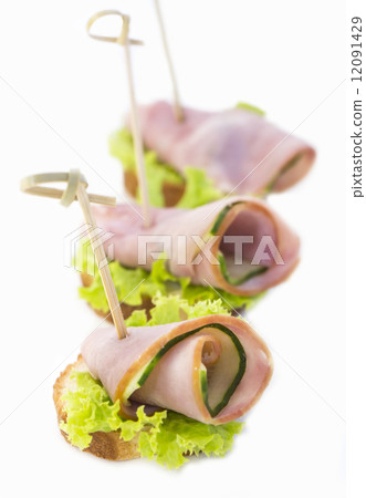 canape with meat vegetables and seafood canape with meat vegetables and seafood 12091429