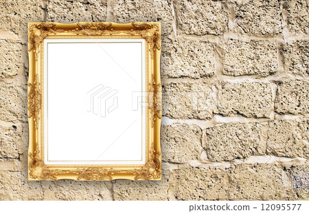 blank golden frame on brick stone wall blank golden frame on brick stone wall 12095577