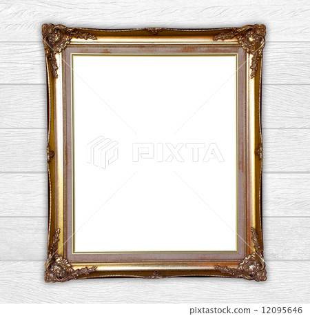 golden frame on wood wall background 12095646