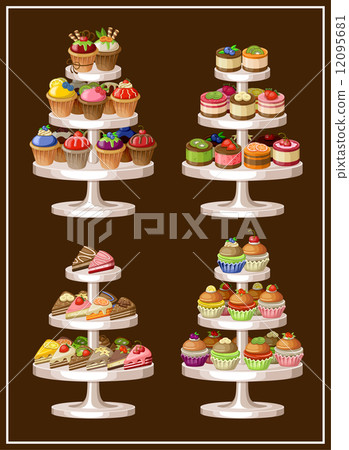 Set of sweets on plates. vector illustration 12095681