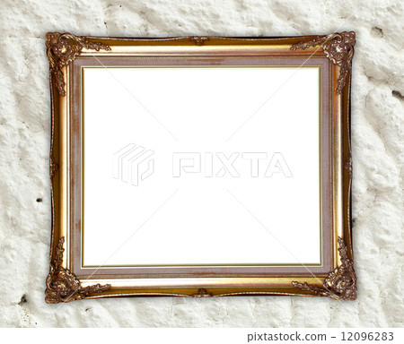 golden frame on whtie cement wall background golden frame on whtie cement wall background 12096283