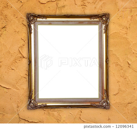 golden frame on whtie cement wall background 12096341