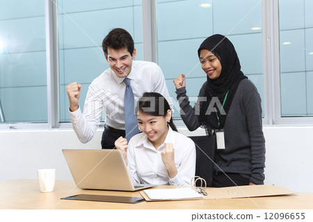 Three Asian businessmen who do guts pose 12096655