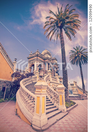 Retro filtered picture of historic building in Santiago de Chile 12099490