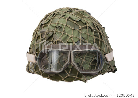 camouflage military helmet with goggles 12099545