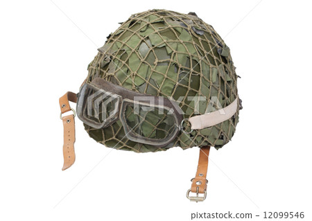 camouflage military helmet with goggles 12099546