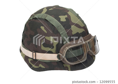 camouflage military helmet with goggles 12099555