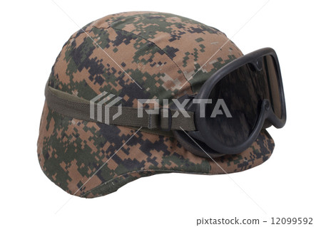 us marines kevlar helmet with camouflage cover and protective goggles 12099592