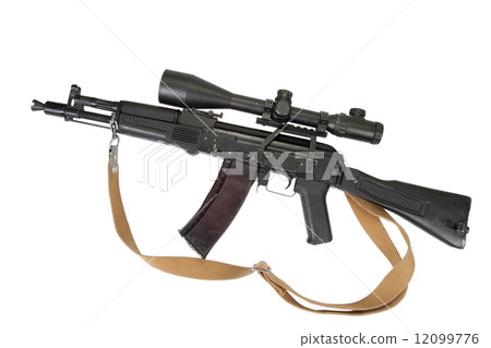 modern assault rifle with telescopic sight on white modern assault rifle with telescopic sight on white 12099776