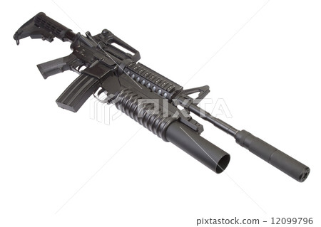 M4 carbine with silencer equipped with an M203 grenade launcher M4 carbine with silencer equipped with an M203 grenade launcher 12099796