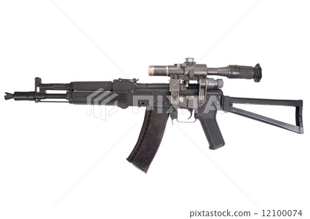 Kalashnikov AK105 modern assault rifle with optical sight on white Kalashnikov AK105 modern assault rifle with optical sight on white 12100074