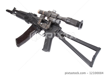 assault rifle with optical sight on white assault rifle with optical sight on white 12100084
