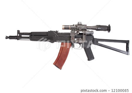 Kalashnikov AK105 modern assault rifle with optical sight on white Kalashnikov AK105 modern assault rifle with optical sight on white 12100085