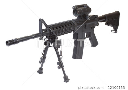 special forces rifle M4 with bipod isolated on a white background 12100133