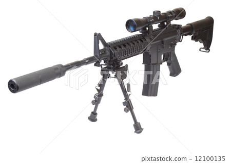 rifle M4 with bipod isolated on a white background 12100135