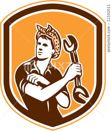 Female Mechanic Spanner Shield Retro 12102011